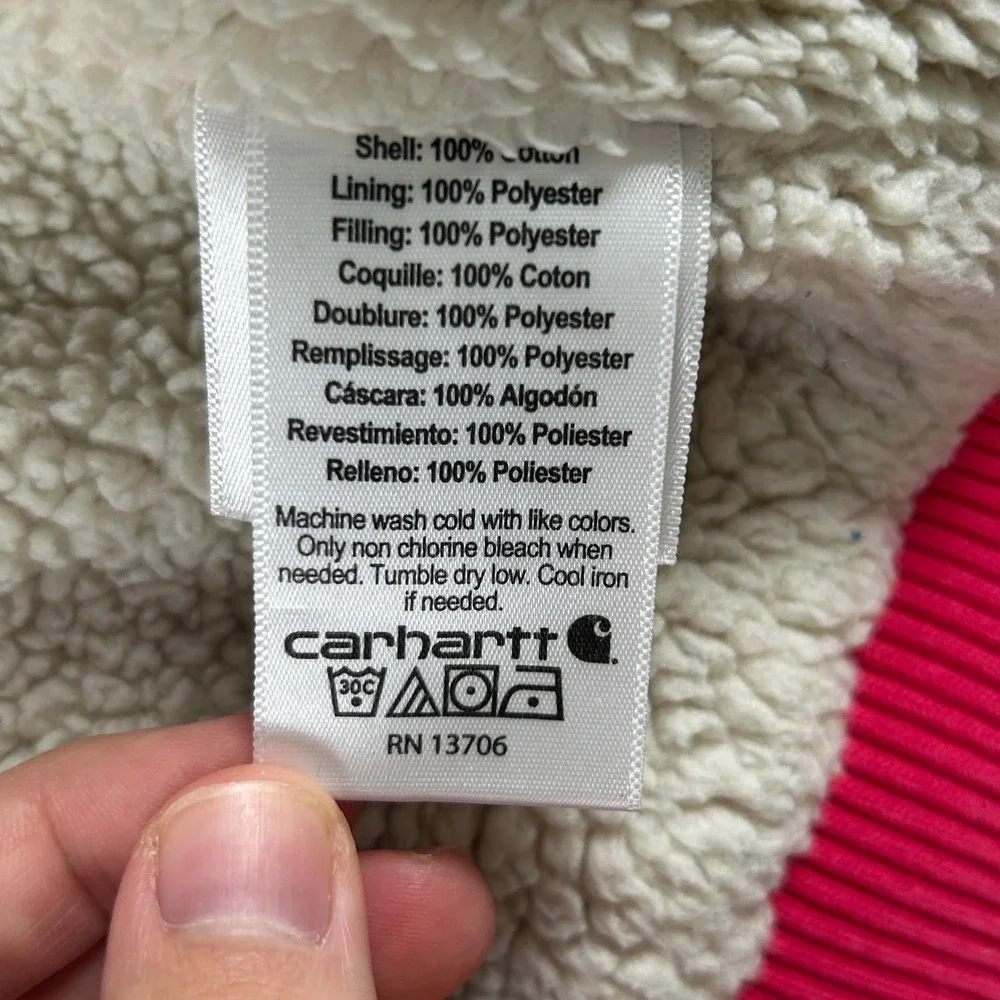 Carhartt‎ Canvas Hooded Jacket Kids 18M Pink Sherpa Lined Active Zip Up Coat